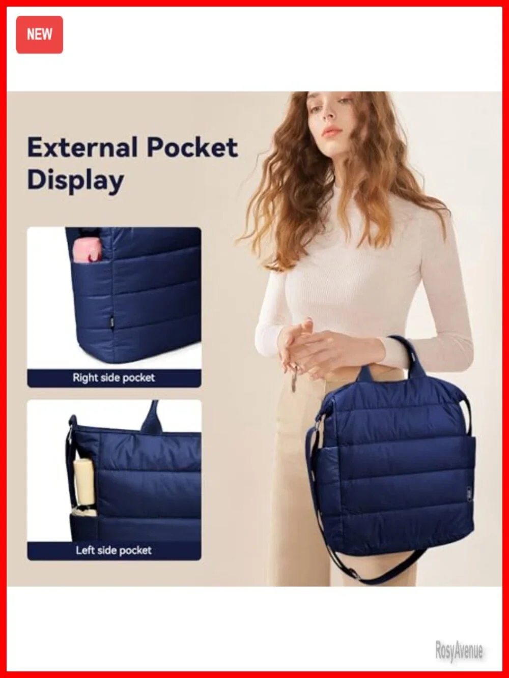 Quilted Nylon Tote Bag Puffer Hobo Laptop Bag Crossbody Zipper Shoulder Bag